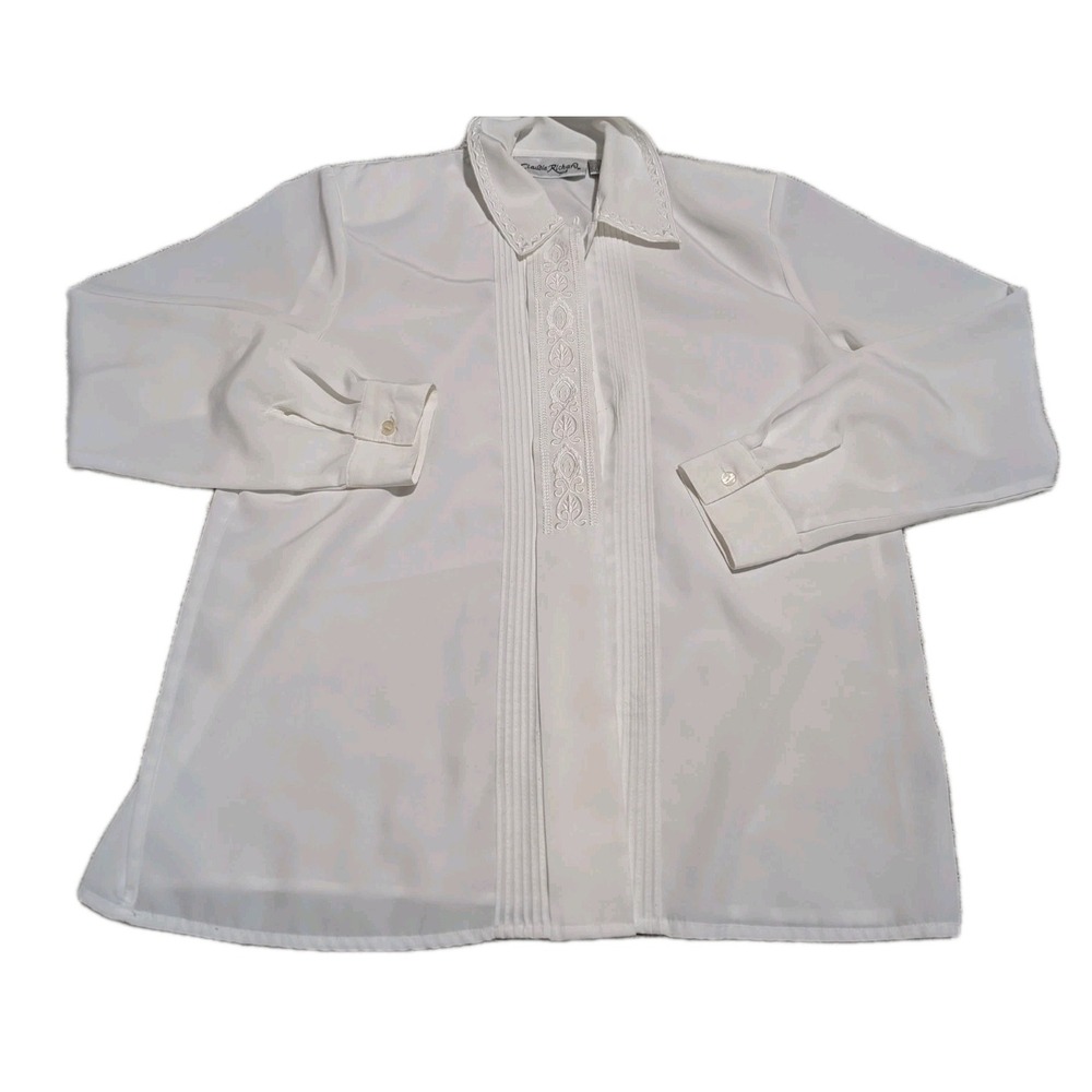 Womens Claudia Richards White Embroidered Fly Long Sleeve Top Button Up Size 10
